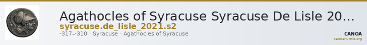 Agathocles of Syracuse Syracuse De Lisle 2021 S2 — CANOA