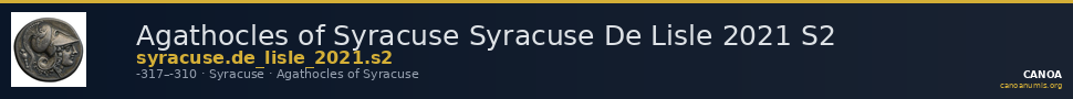 Agathocles of Syracuse Syracuse De Lisle 2021 S2 — CANOA