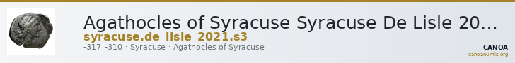 Agathocles of Syracuse Syracuse De Lisle 2021 S3 — CANOA