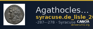Agathocles of Syracuse Syracuse De Lisle 2021 S6 — CANOA