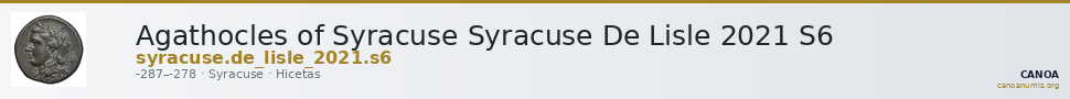 Agathocles of Syracuse Syracuse De Lisle 2021 S6 — CANOA