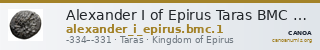 Alexander I of Epirus Taras BMC Alexander of Epirus 1 — CANOA