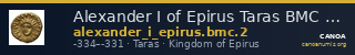 Alexander I of Epirus Taras BMC Alexander of Epirus 2 — CANOA