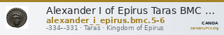 Alexander I of Epirus Taras BMC Alexander of Epirus 5-6 — CANOA