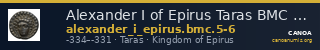 Alexander I of Epirus Taras BMC Alexander of Epirus 5-6 — CANOA