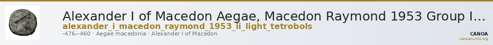 Alexander I of Macedon Aegae, Macedon Raymond 1953 Group II light tetrobols — CANOA