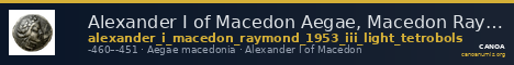 Alexander I of Macedon Aegae, Macedon Raymond 1953 Group III light tetrobols — CANOA