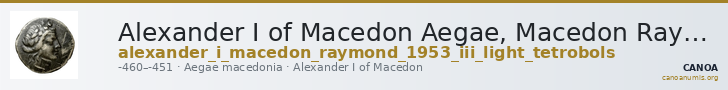 Alexander I of Macedon Aegae, Macedon Raymond 1953 Group III light tetrobols — CANOA