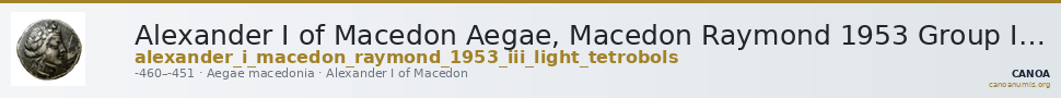 Alexander I of Macedon Aegae, Macedon Raymond 1953 Group III light tetrobols — CANOA