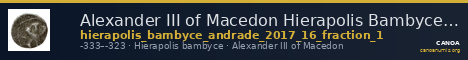 Alexander III of Macedon Hierapolis Bambyce Andrade 2017 Series 16, fraction 1 — CANOA
