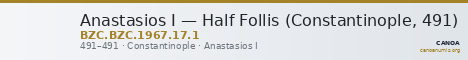 Anastasios I — Half Follis (Constantinople, 491) — CANOA