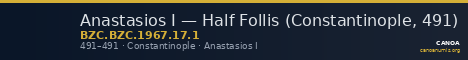 Anastasios I — Half Follis (Constantinople, 491) — CANOA