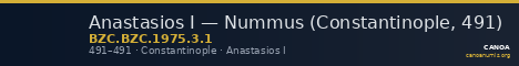 Anastasios I — Nummus (Constantinople, 491) — CANOA