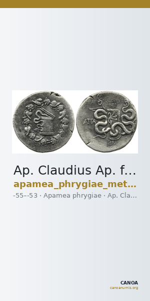 Ap. Claudius Ap. f. Pulcher, governor of Cilicia Apamea in Phrygia Metcalf 2017 IX — CANOA