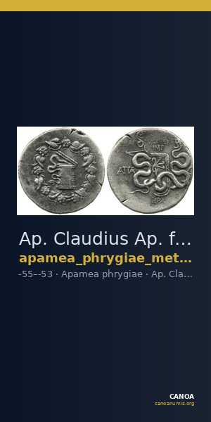 Ap. Claudius Ap. f. Pulcher, governor of Cilicia Apamea in Phrygia Metcalf 2017 IX — CANOA