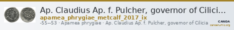 Ap. Claudius Ap. f. Pulcher, governor of Cilicia Apamea in Phrygia Metcalf 2017 IX — CANOA