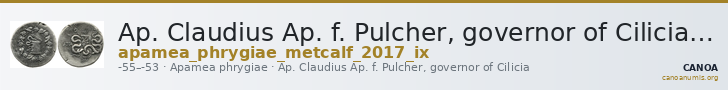 Ap. Claudius Ap. f. Pulcher, governor of Cilicia Apamea in Phrygia Metcalf 2017 IX — CANOA