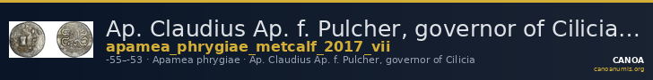 Ap. Claudius Ap. f. Pulcher, governor of Cilicia Apamea in Phrygia Metcalf 2017 VII — CANOA