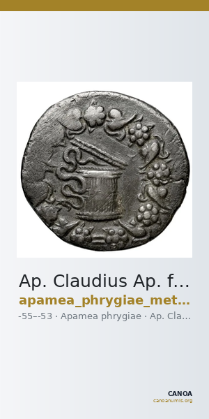 Ap. Claudius Ap. f. Pulcher, governor of Cilicia Apamea in Phrygia Metcalf 2017 VIII — CANOA