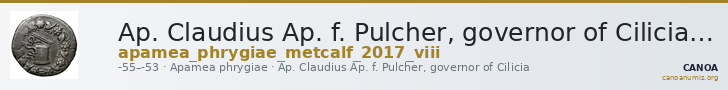 Ap. Claudius Ap. f. Pulcher, governor of Cilicia Apamea in Phrygia Metcalf 2017 VIII — CANOA