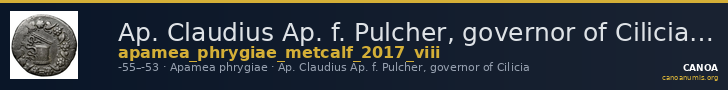 Ap. Claudius Ap. f. Pulcher, governor of Cilicia Apamea in Phrygia Metcalf 2017 VIII — CANOA