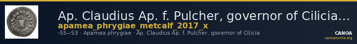 Ap. Claudius Ap. f. Pulcher, governor of Cilicia Apamea in Phrygia Metcalf 2017 X — CANOA