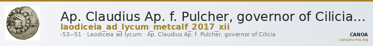 Ap. Claudius Ap. f. Pulcher, governor of Cilicia Laodiceia ad Lycum Metcalf 2017 XII — CANOA