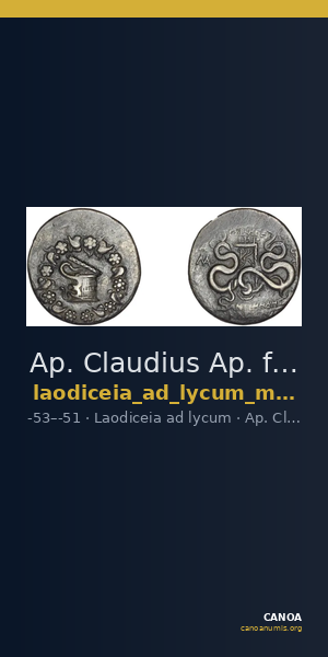 Ap. Claudius Ap. f. Pulcher, governor of Cilicia Laodiceia ad Lycum Metcalf 2017 XIV — CANOA