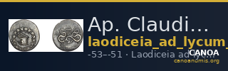 Ap. Claudius Ap. f. Pulcher, governor of Cilicia Laodiceia ad Lycum Metcalf 2017 XIV — CANOA