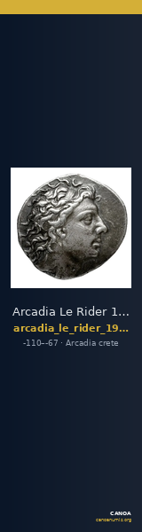 Arcadia Le Rider 1966 p. 289, n° 1-2 (pl. XXXVII, 3 et XLII, 8) — CANOA