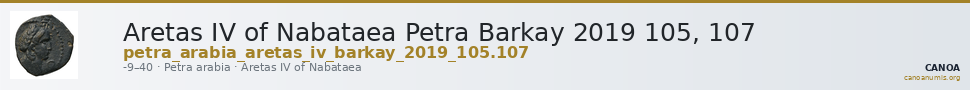 Aretas IV of Nabataea Petra Barkay 2019 105, 107 — CANOA