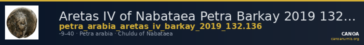 Aretas IV of Nabataea Petra Barkay 2019 132, 136 — CANOA
