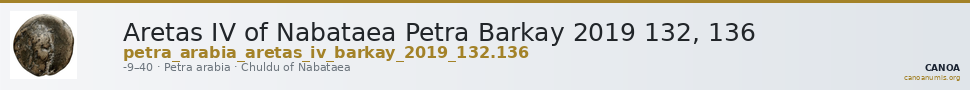 Aretas IV of Nabataea Petra Barkay 2019 132, 136 — CANOA