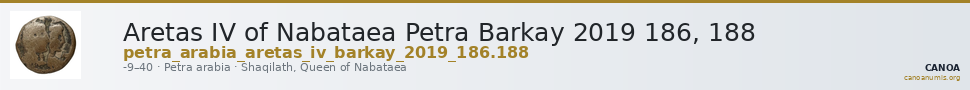 Aretas IV of Nabataea Petra Barkay 2019 186, 188 — CANOA