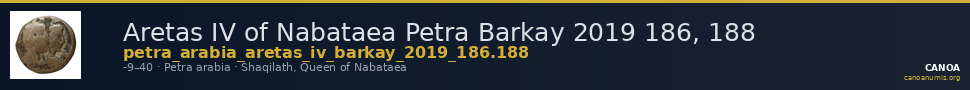 Aretas IV of Nabataea Petra Barkay 2019 186, 188 — CANOA