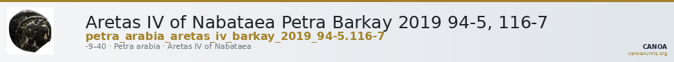 Aretas IV of Nabataea Petra Barkay 2019 94-5, 116-7 — CANOA