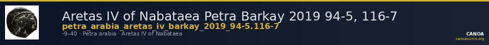 Aretas IV of Nabataea Petra Barkay 2019 94-5, 116-7 — CANOA