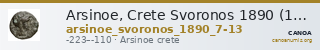 Arsinoe, Crete Svoronos 1890 (1972) n° 7-13 — CANOA