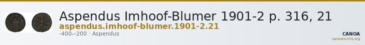 Aspendus Imhoof-Blumer 1901-2 p. 316, 21 — CANOA