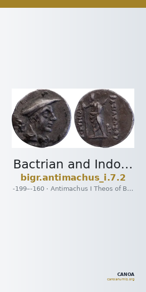 Bactrian and Indo-Greek Coinage Antimachus I 7.2 — CANOA