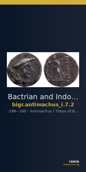 Bactrian and Indo-Greek Coinage Antimachus I 7.2 — CANOA