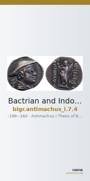 Bactrian and Indo-Greek Coinage Antimachus I 7.4 — CANOA