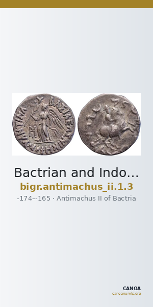 Bactrian and Indo-Greek Coinage Antimachus II 1.3 — CANOA