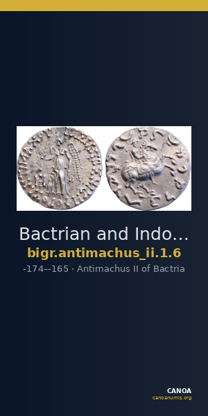 Bactrian and Indo-Greek Coinage Antimachus II 1.6 — CANOA