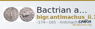 Bactrian and Indo-Greek Coinage Antimachus II 1.6 — CANOA