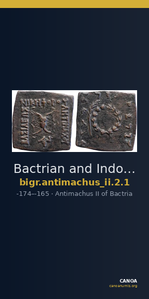 Bactrian and Indo-Greek Coinage Antimachus II 2.1 — CANOA