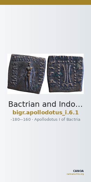 Bactrian and Indo-Greek Coinage Apollodotus I 6.1 — CANOA