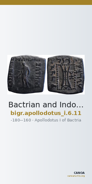 Bactrian and Indo-Greek Coinage Apollodotus I 6.11 — CANOA