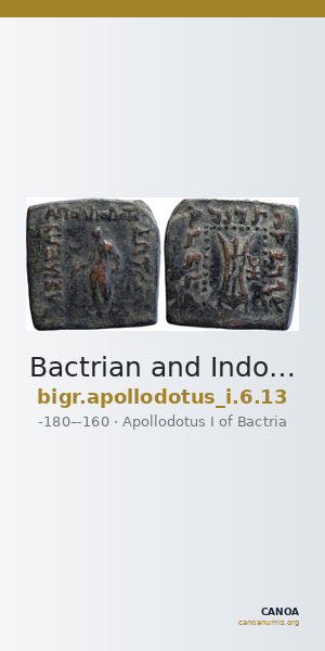Bactrian and Indo-Greek Coinage Apollodotus I 6.13 — CANOA