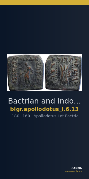 Bactrian and Indo-Greek Coinage Apollodotus I 6.13 — CANOA